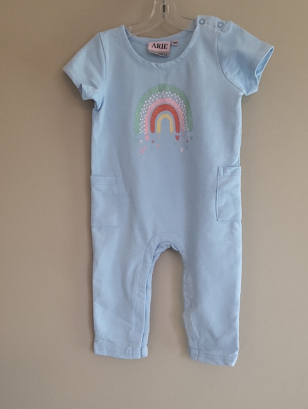Arie light blue rainbow baby romper